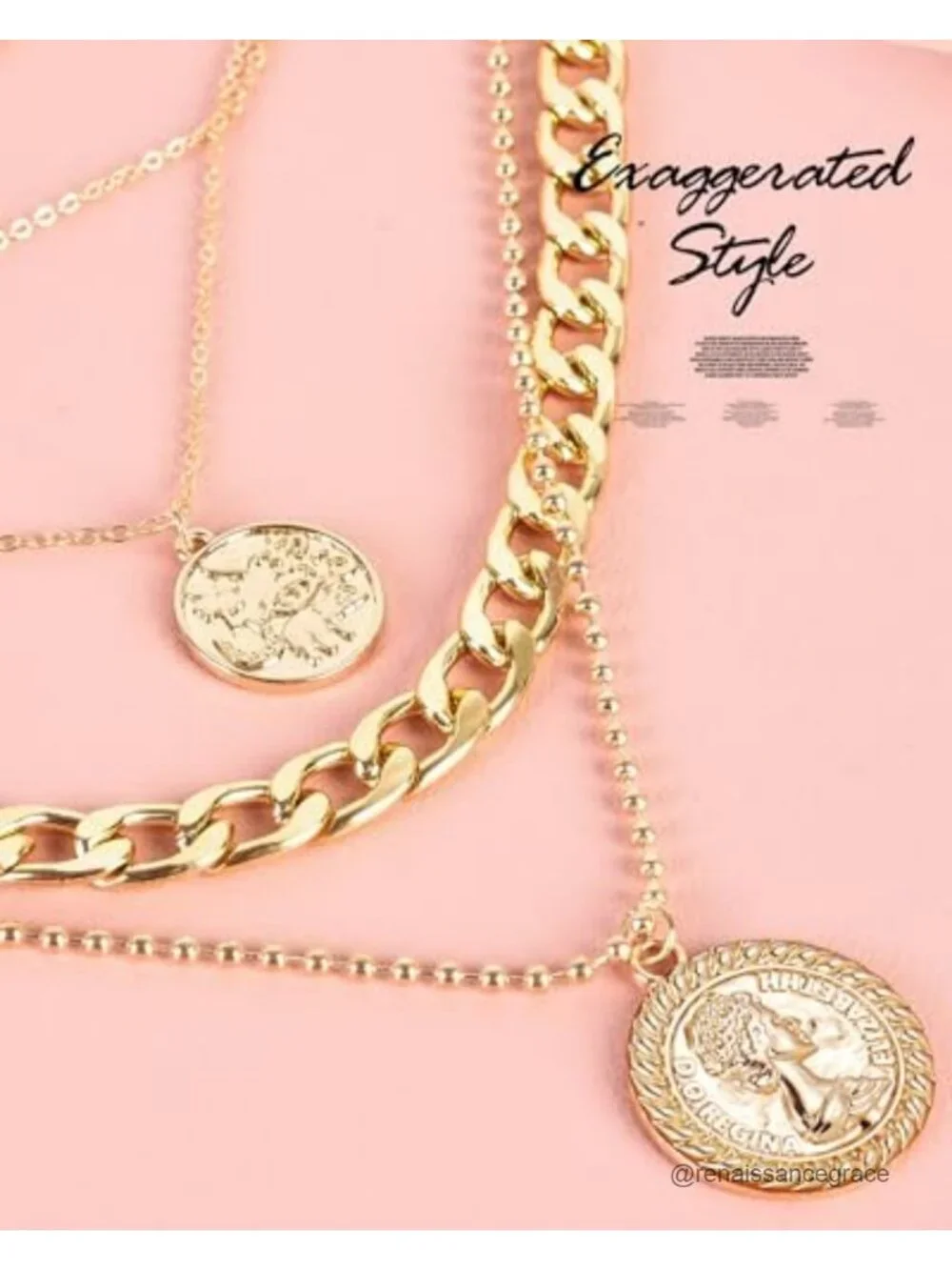 Layered Necklaces for Women Trendy Retro Coin Pendant Dainty Chunky Chain 2PCS